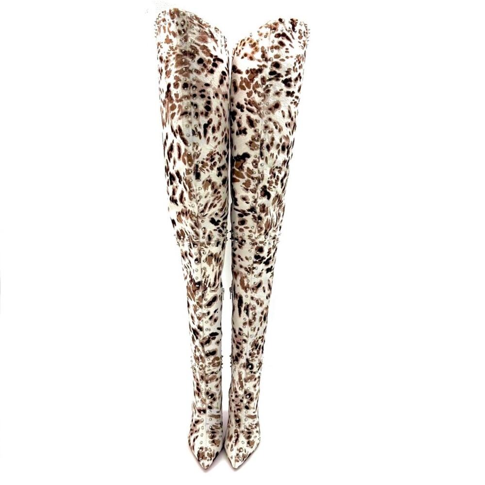 NEW Christian Louboutin SS2019 Metrolisse Animal Print OTK Pointed Toe Boots 39 - Picture 5 of 10